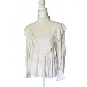 New Chloe White Ruffle Long Sleeve Blouse, EU 38